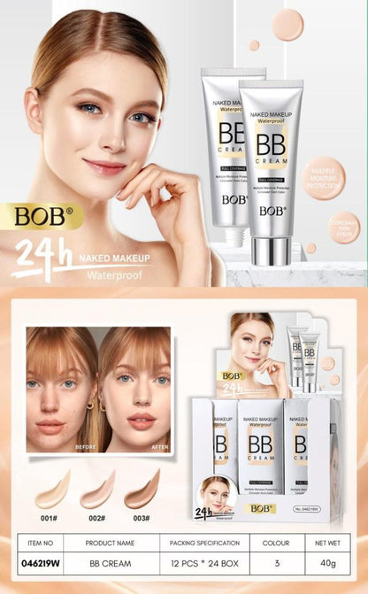 Bob Naked Makeup Waterproof Full Coverage Bb Cream – 40 Gram Pack, Original Long-lasting Formula