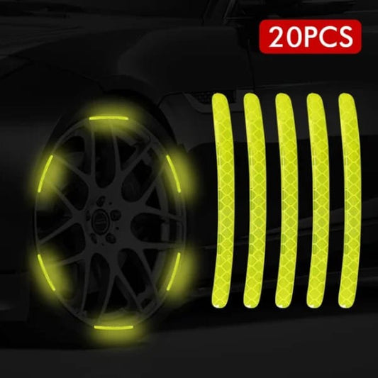 New 20 Pcs Car Hub Reflective Sticker Car Accessories Decorative Strips General For Use Of Bicycle Automobile And Motorcycle Tyre (yellow Color )