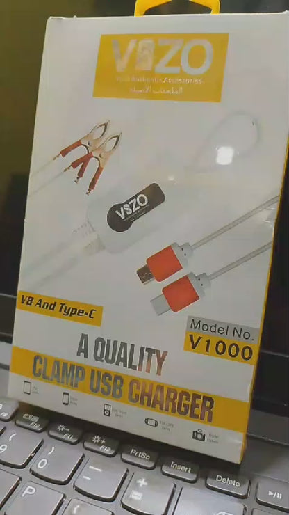 4 In-1 Charger V1000 Clamp Usb Charger | Data Charging Cable For Android Mobile Phones
